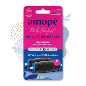 Amope extra coarse roller heads front view showing packaging and two refills for confident replacement