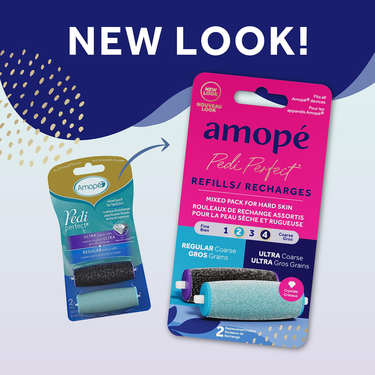 Amope roller head attached to Pedi Perfect device for easy replacement