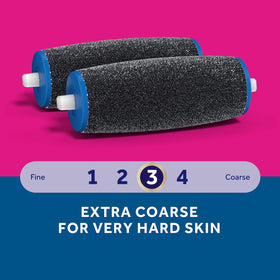 Amope roller head beside a coin to show compact size and convenient home storage