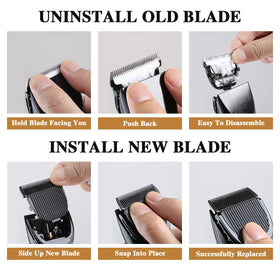 Amorka replacement blade near grooming kit in bathroom demonstrating convenience