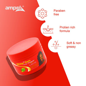 AmPro label highlighting silk protein and Abyssinian oil for conditioning