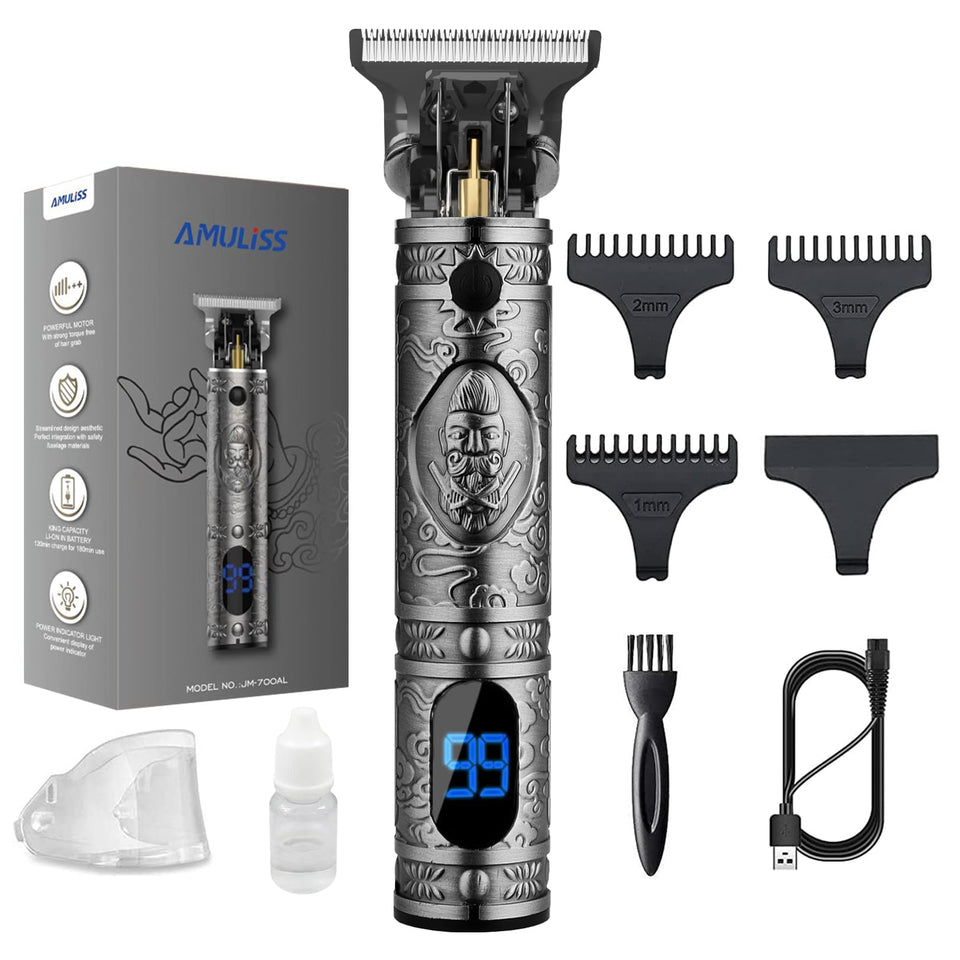 AMULISS front view of clippers and kit showing full contents and benefit of complete set