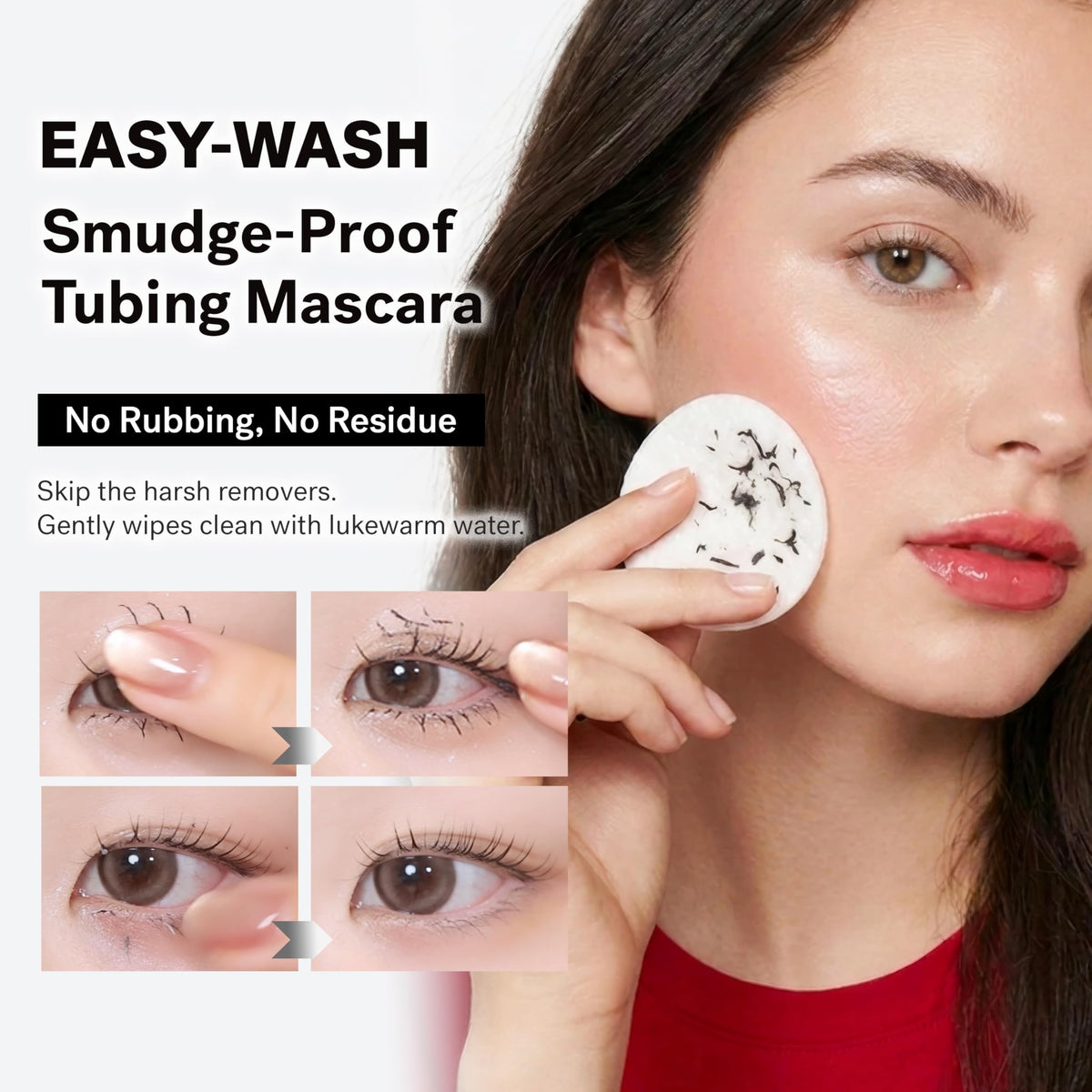 AMUSE mascara held in hand to show compact size and portability