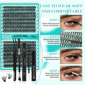AMZGIRL LASH model applying a cluster under lashes demonstrating simple DIY use