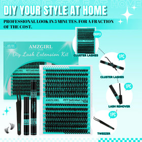 AMZGIRL LASH model applying clusters with tweezers for quick DIY