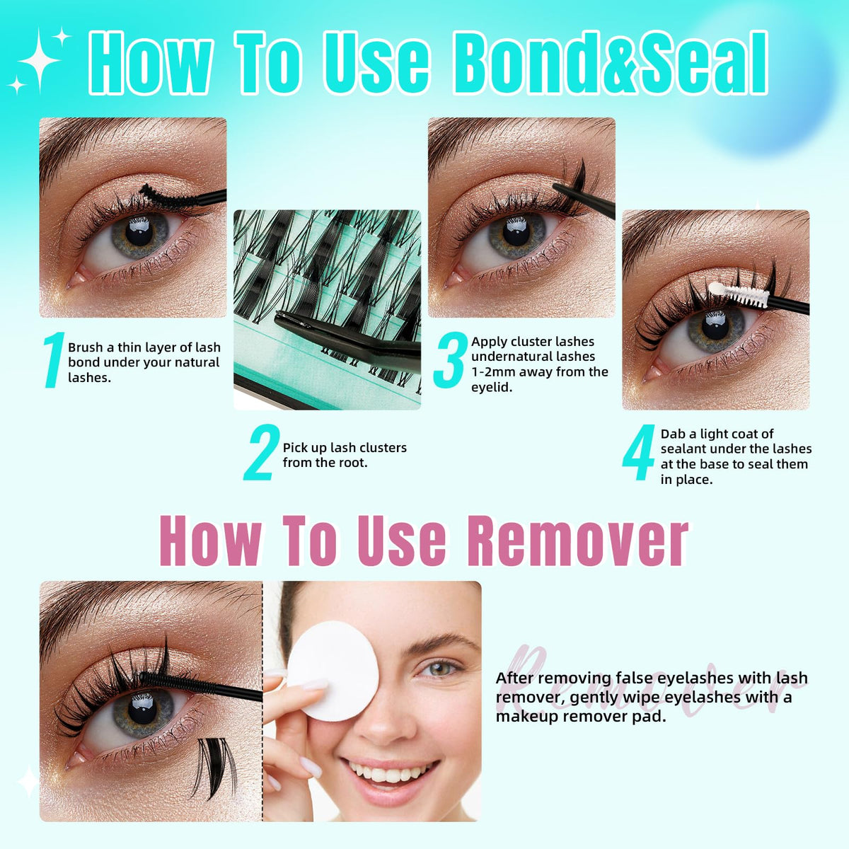 AMZGIRL LASH applicator placing clusters on natural lashes for easy at-home use