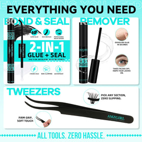 AMZGIRL LASH bond and seal bottles highlighting waterproof hold