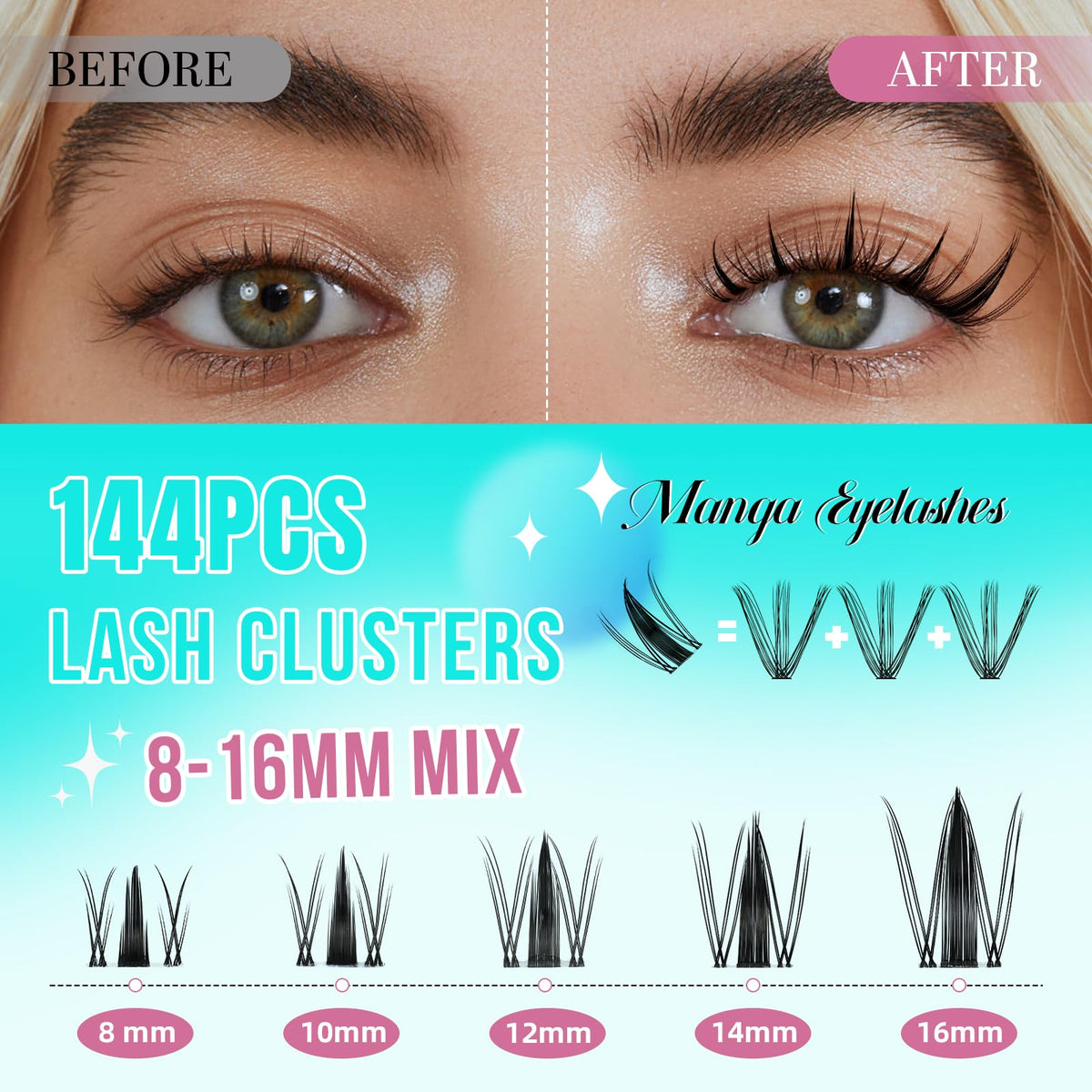 AMZGIRL LASH close-up of invisible band and wispy cluster texture for seamless blend