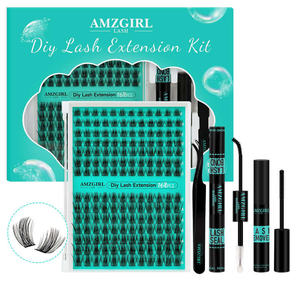 AMZGIRL LASH front kit packaging showing all included items for at-home extensions