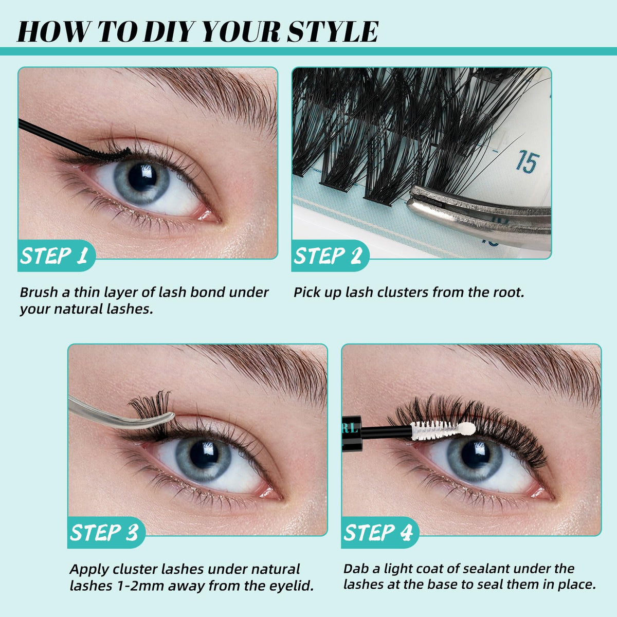 AMZGIRL LASH display of mixed 9–16mm lengths for styling options