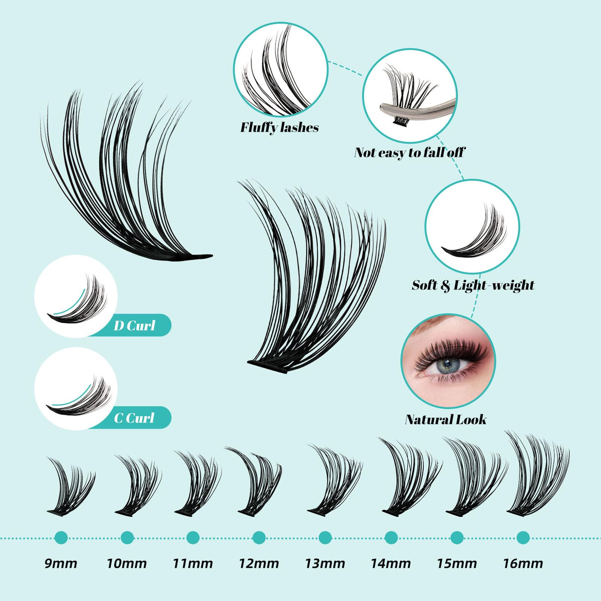 AMZGIRL LASH arranged lengths 9–16mm showing variety for custom looks