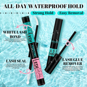 AMZGIRL LASH remover bottle next to lashes for gentle, safe adhesive removal