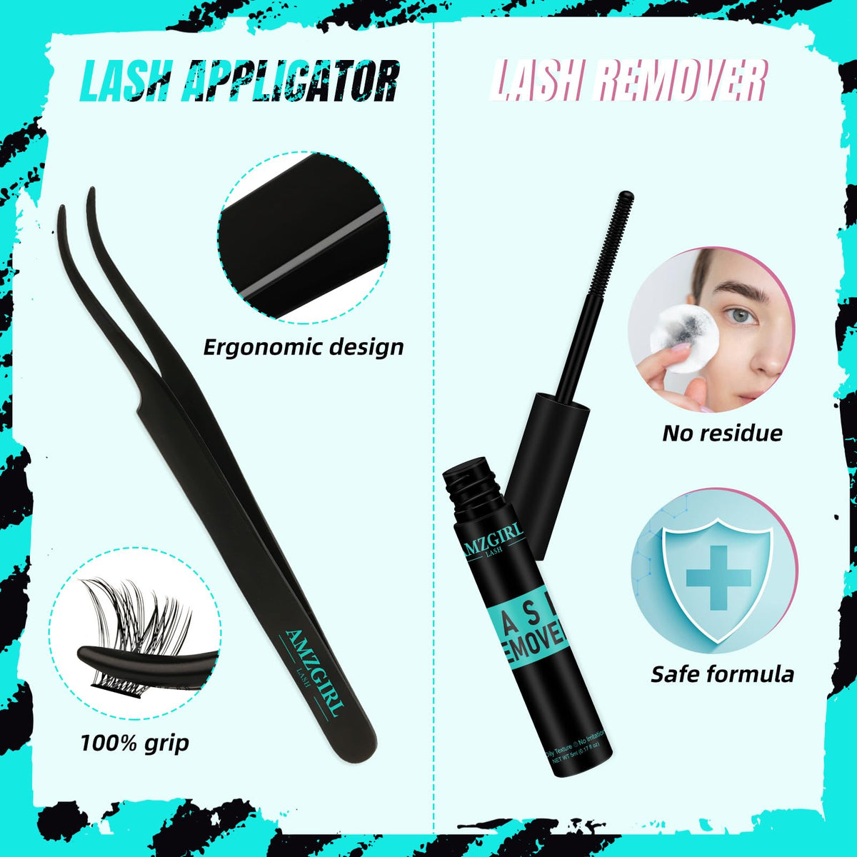 AMZGIRL LASH remover pipette demonstrating gentle residue-free removal