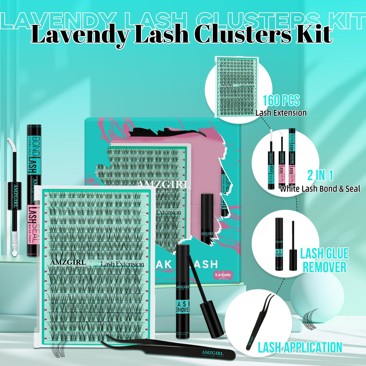 AMZGIRL LASH scale image with rulers showing 8–16mm cluster length options