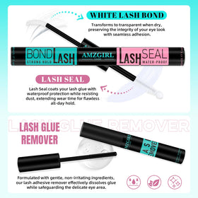 AMZGIRL LASH white bond and clear seal bottles showing strong, water-resistant hold