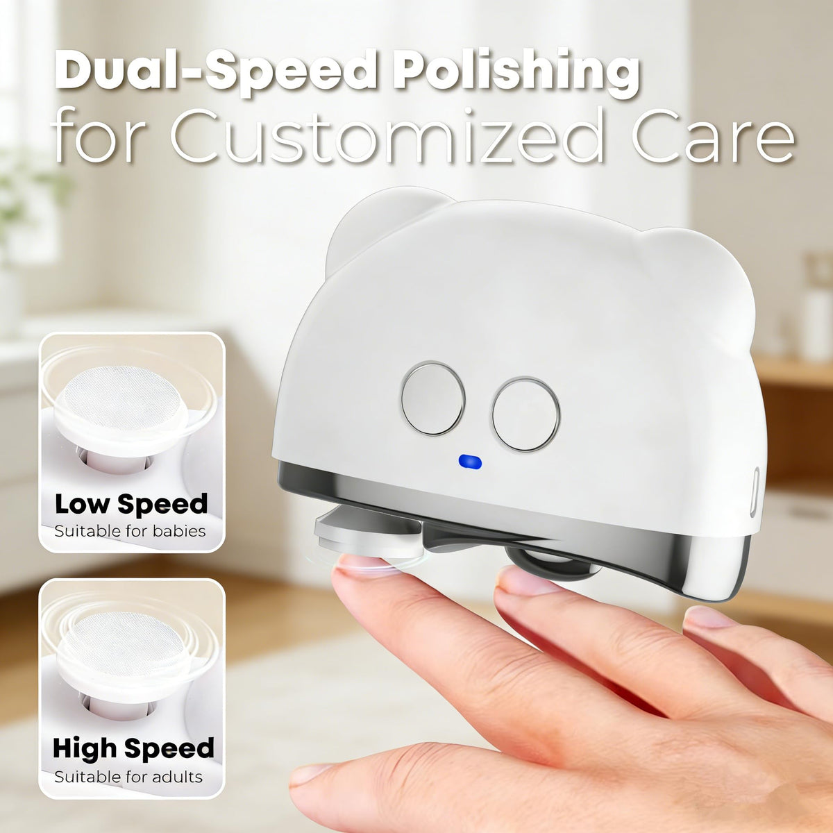 AMZKISS polishing head close-up showing smooth finish for softened nail edges