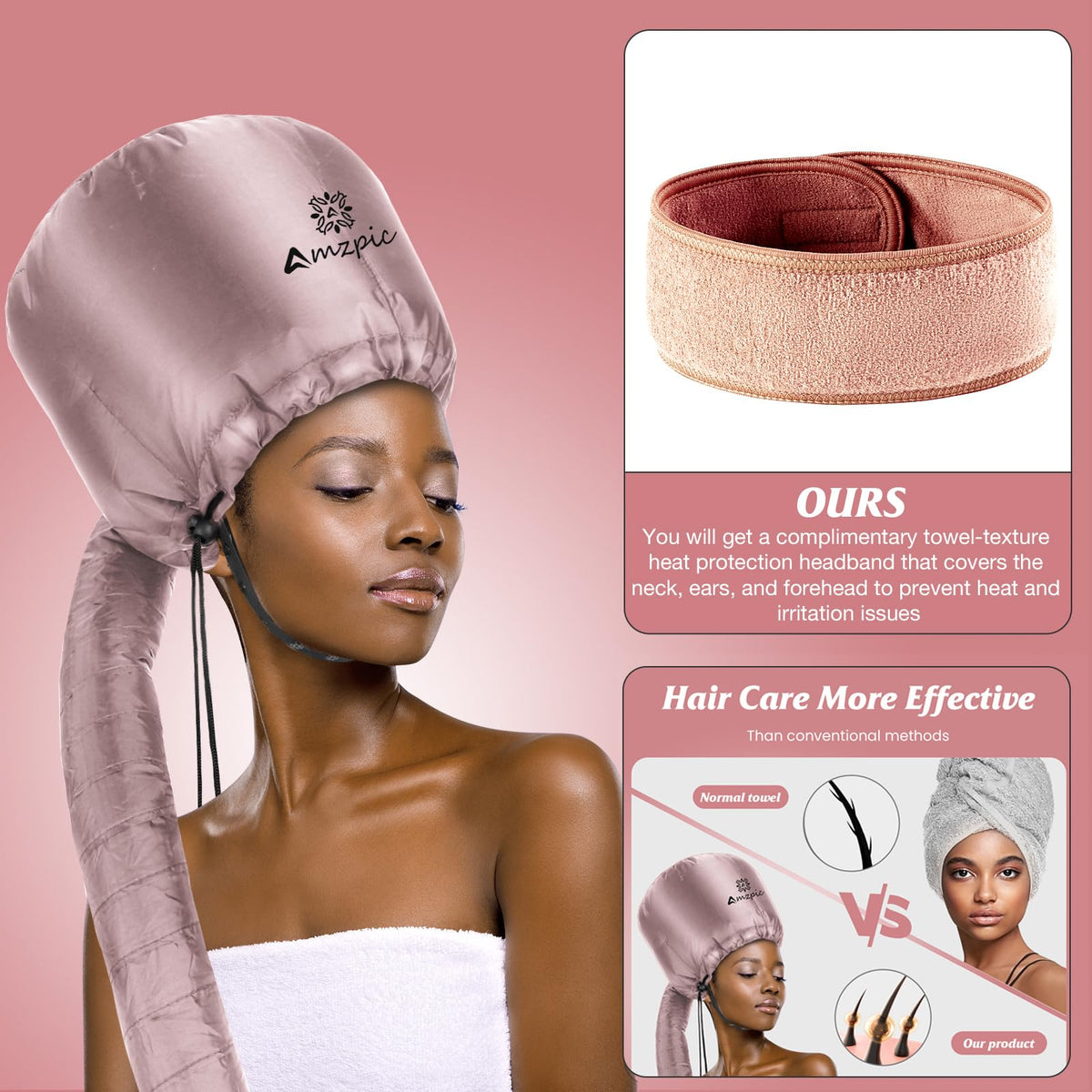 Amzpic bonnet adjustable drawstring and chin strap detail for secure customized fit