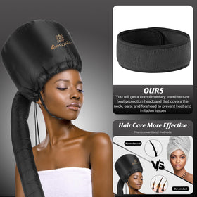 Amzpic bonnet attached to a handheld dryer demonstrating hands-free styling convenience