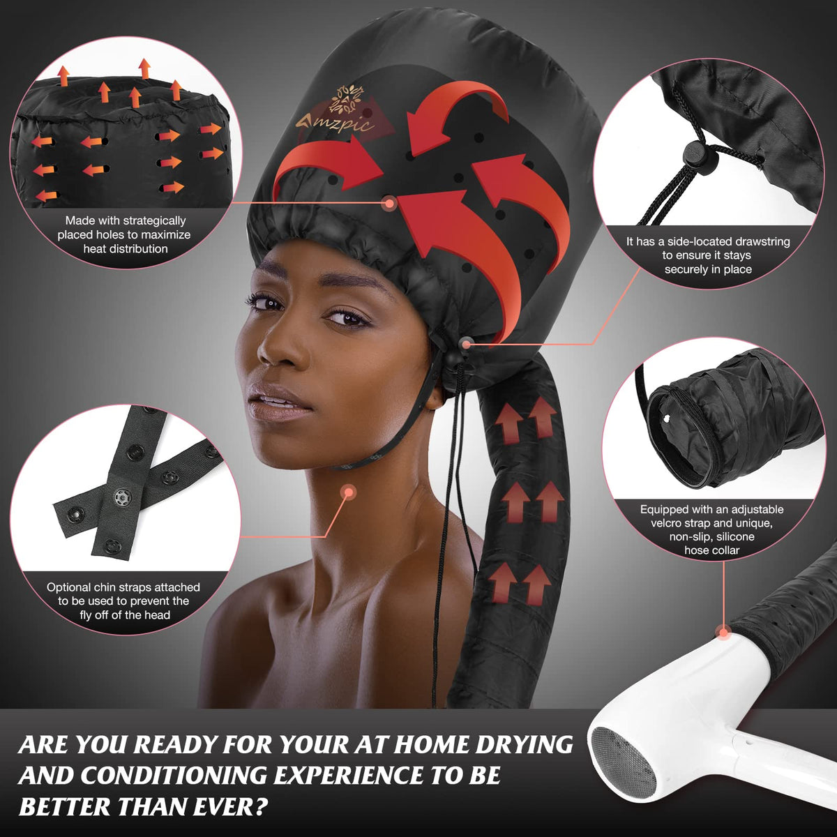 Amzpic bonnet interior close-up displaying soft lining that protects hair and retains heat