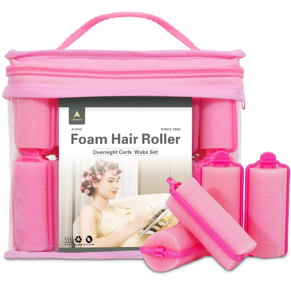 Amzpus front packaging showing 36 pink foam rollers and set contents