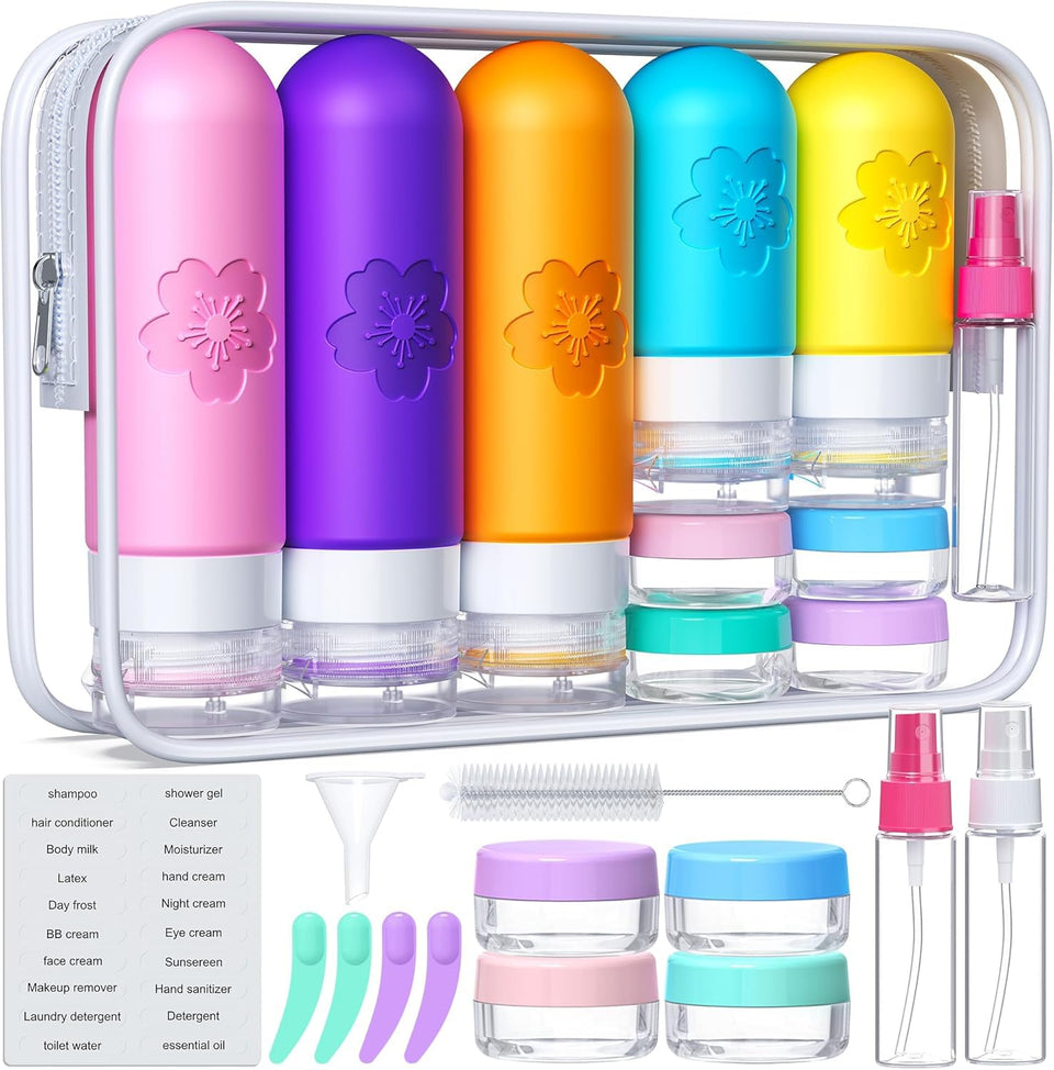 Amzrole front packaging clear pouch showing organized travel bottles for easy security