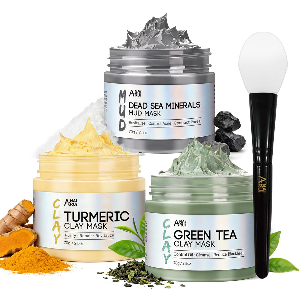 ANAI RUI front packaging showing three clay masks, convenient spa kit