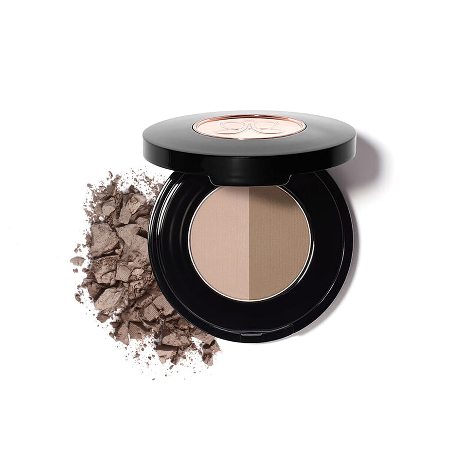 Anastasia Beverly Hills compact front view showing sleek mirrored case and label for travel convenience