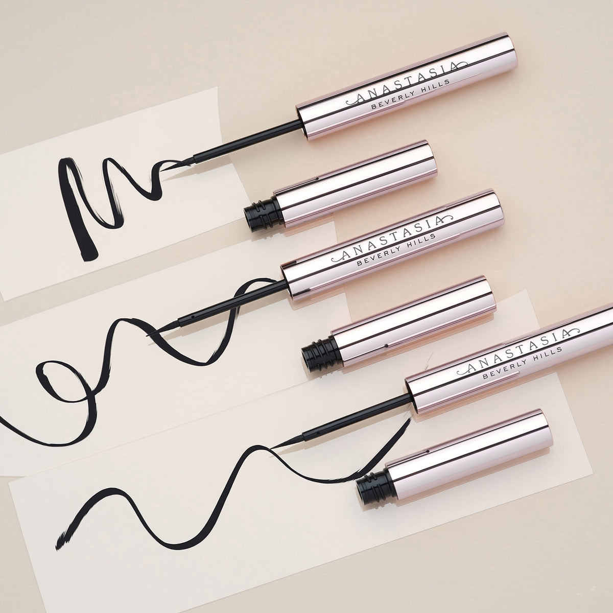 Anastasia Beverly Hills liner beside a ruler showing tip scale and portability