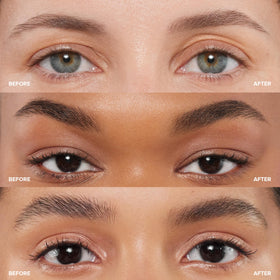 Anastasia Beverly Hills gel layered over brow pomade showing hold without color change