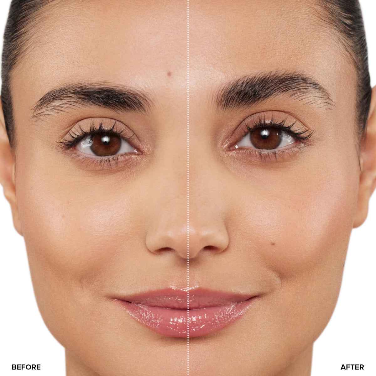 Anastasia Beverly Hills before-and-after brows illustrating lifted, laminated effect
