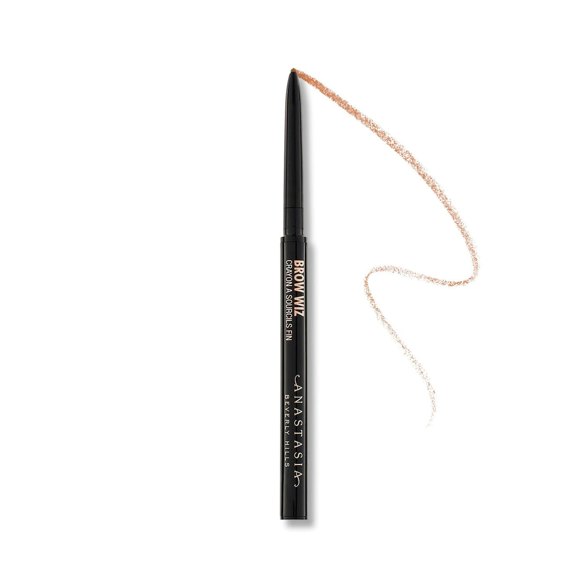 Anastasia Brow Wiz front packaging showing compact travel pencil and benefits