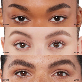 Anastasia Beverly Hills before and after brows demonstrating buildable natural-to-bold definition