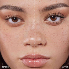 Anastasia Beverly Hills before-and-after lashes showing dramatic extension effect