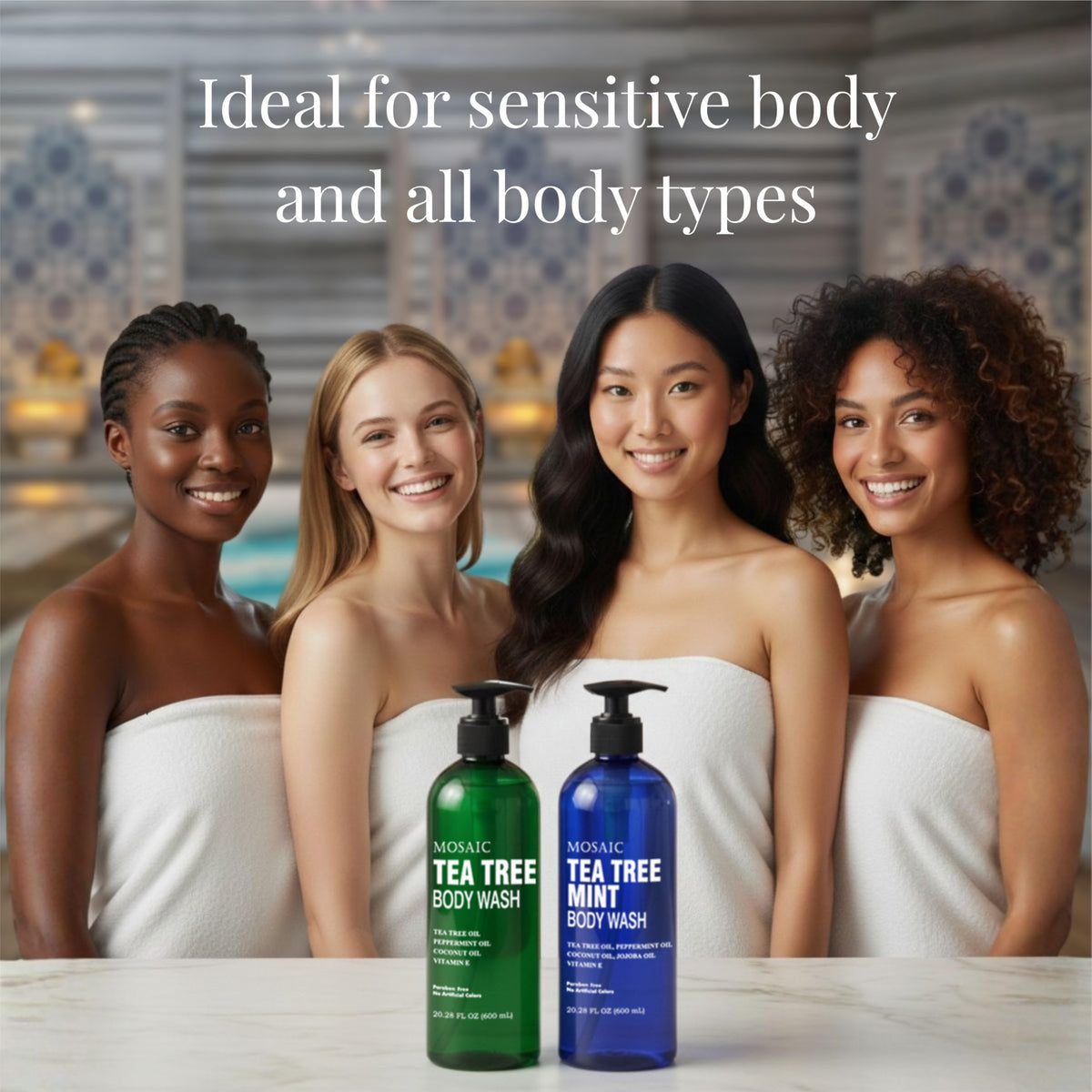 AnatoliaDaphne body wash in-shower use demonstrating refreshing mint cleanse benefit