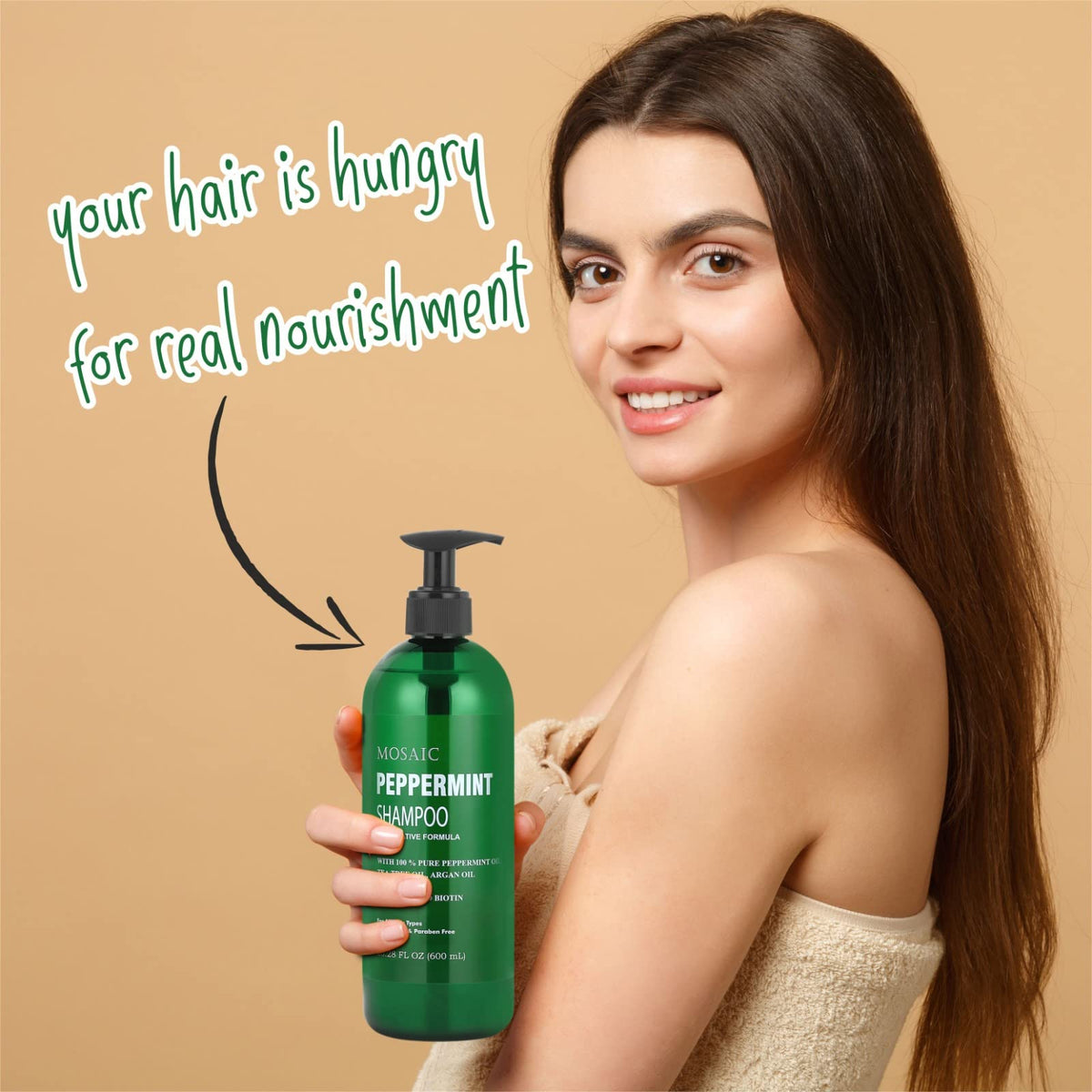 AnatoliaDaphne ingredients flat lay with argan, peppermint and biotin benefits