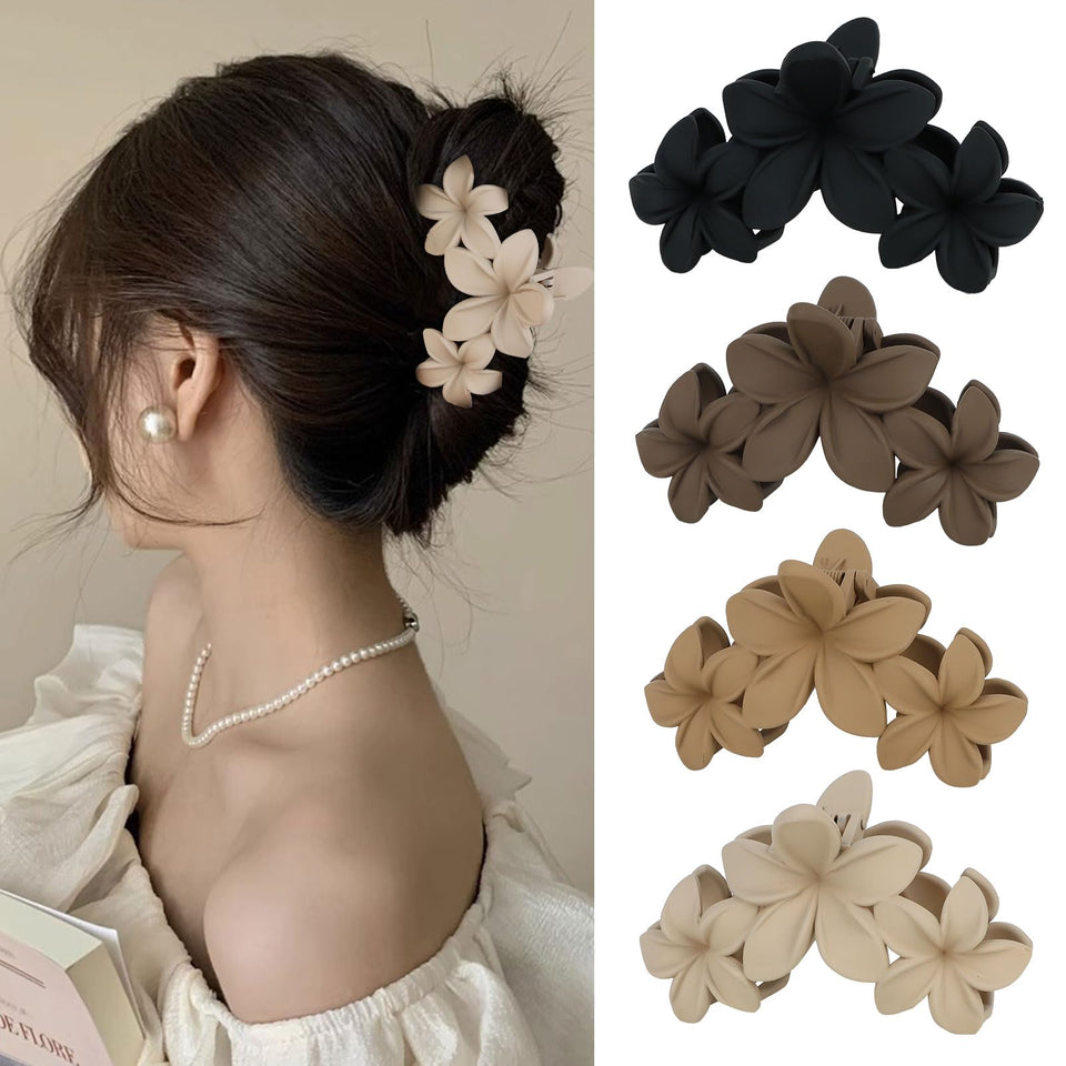 ANBALA front view of four plumeria clips showing color mix and design benefit