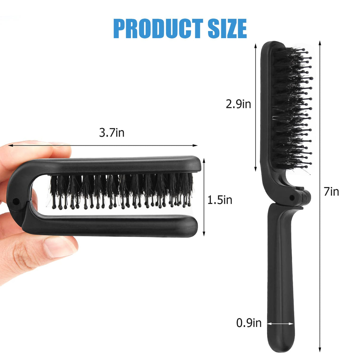 Ancable brush held in hand to show size and comfortable grip