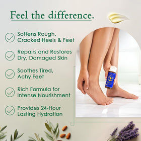 Ancient Greek Remedy applying balm to cracked heel, demonstrates effective smoothing