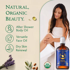 Ancient Greek Remedy close-up oil pour illustrating silky texture and absorption benefit
