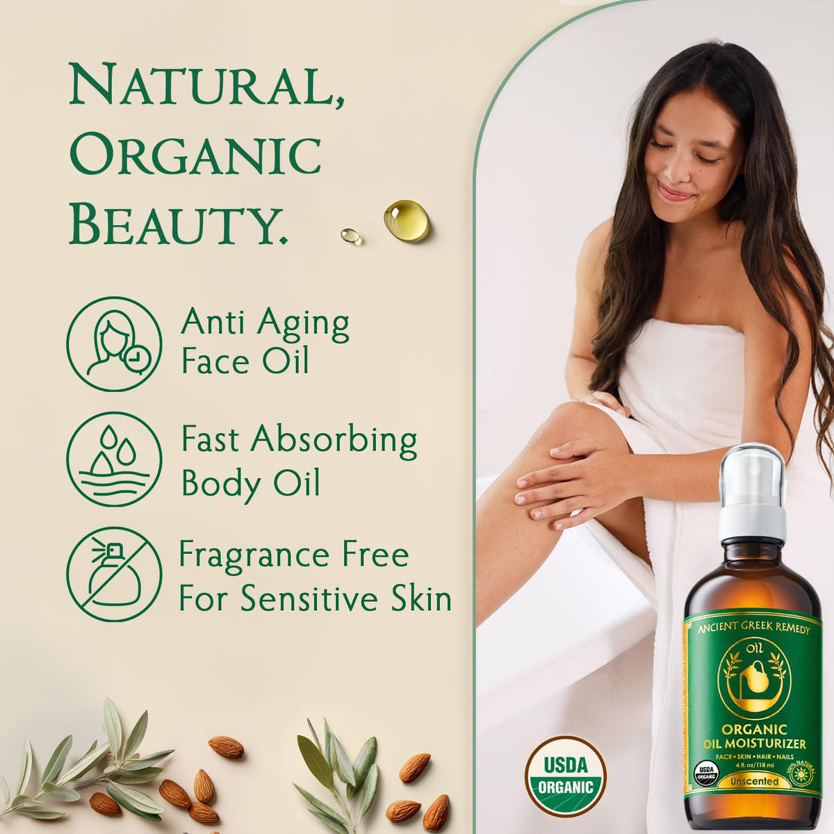 Ancient Greek Remedy oil texture closeup highlighting lightweight, non-greasy finish