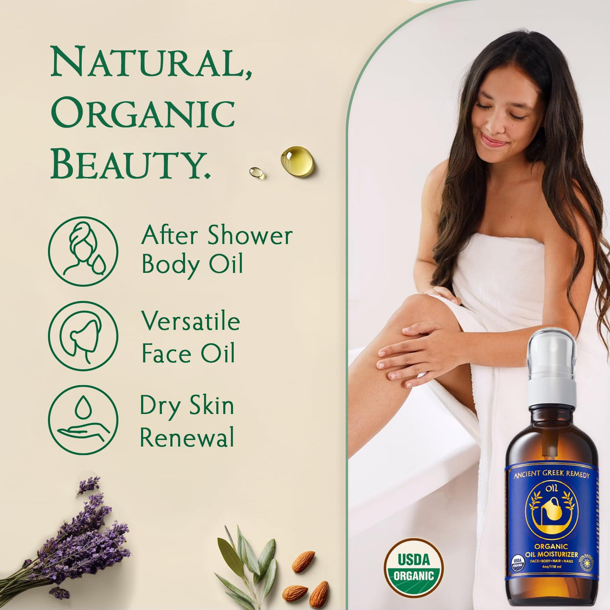 Ancient Greek Remedy oil drop close-up showing silky texture and quick absorption