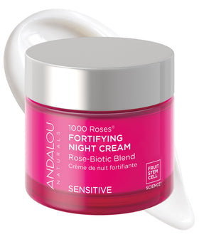 Andalou Naturals jar front view showing product and elegant rose branding, conveys luxury