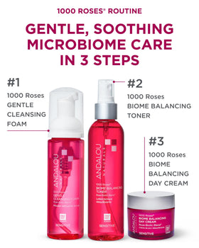 Andalou Naturals rose botanicals and ingredients highlighting soothing power