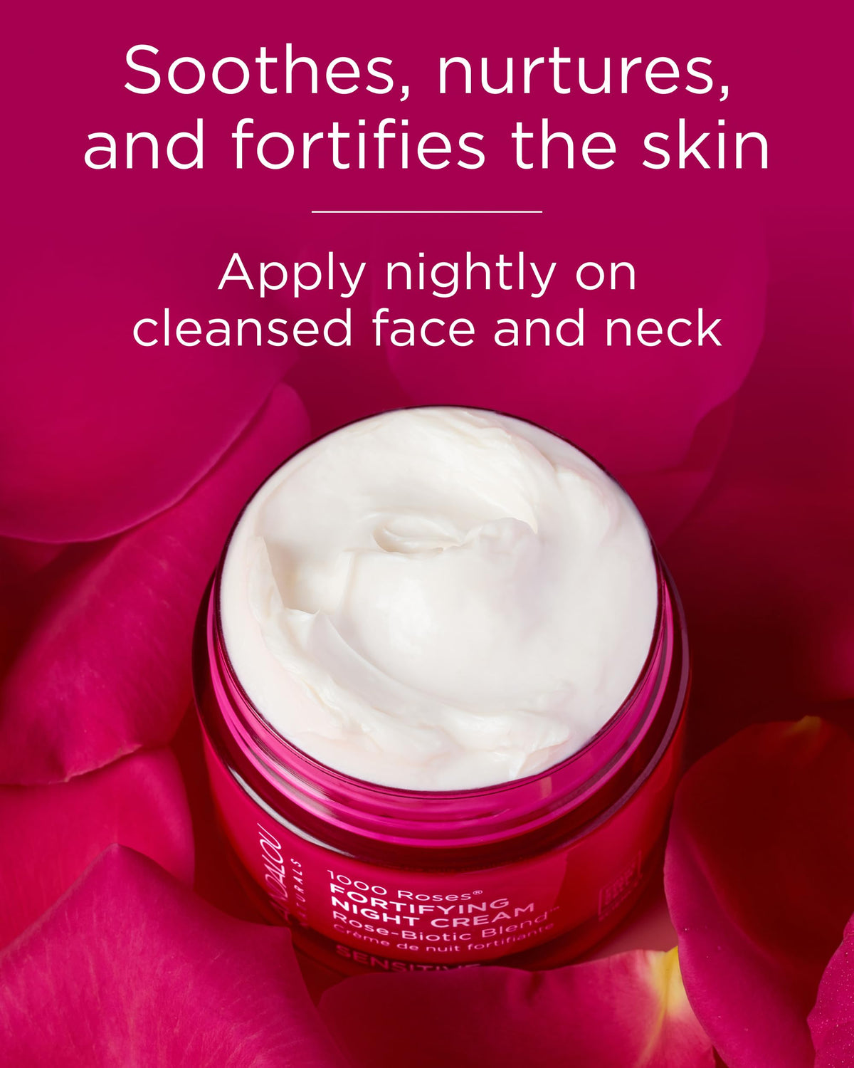 Andalou Naturals jar on nightstand in bedroom setting showing overnight ritual benefit