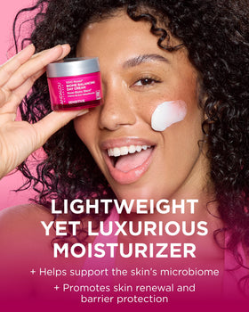 Andalou Naturals open jar texture close-up showing lightweight cream benefit