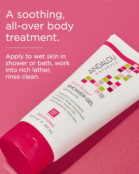 Andalou Naturals gel texture drops demonstrating lightweight hydration and gentle lather