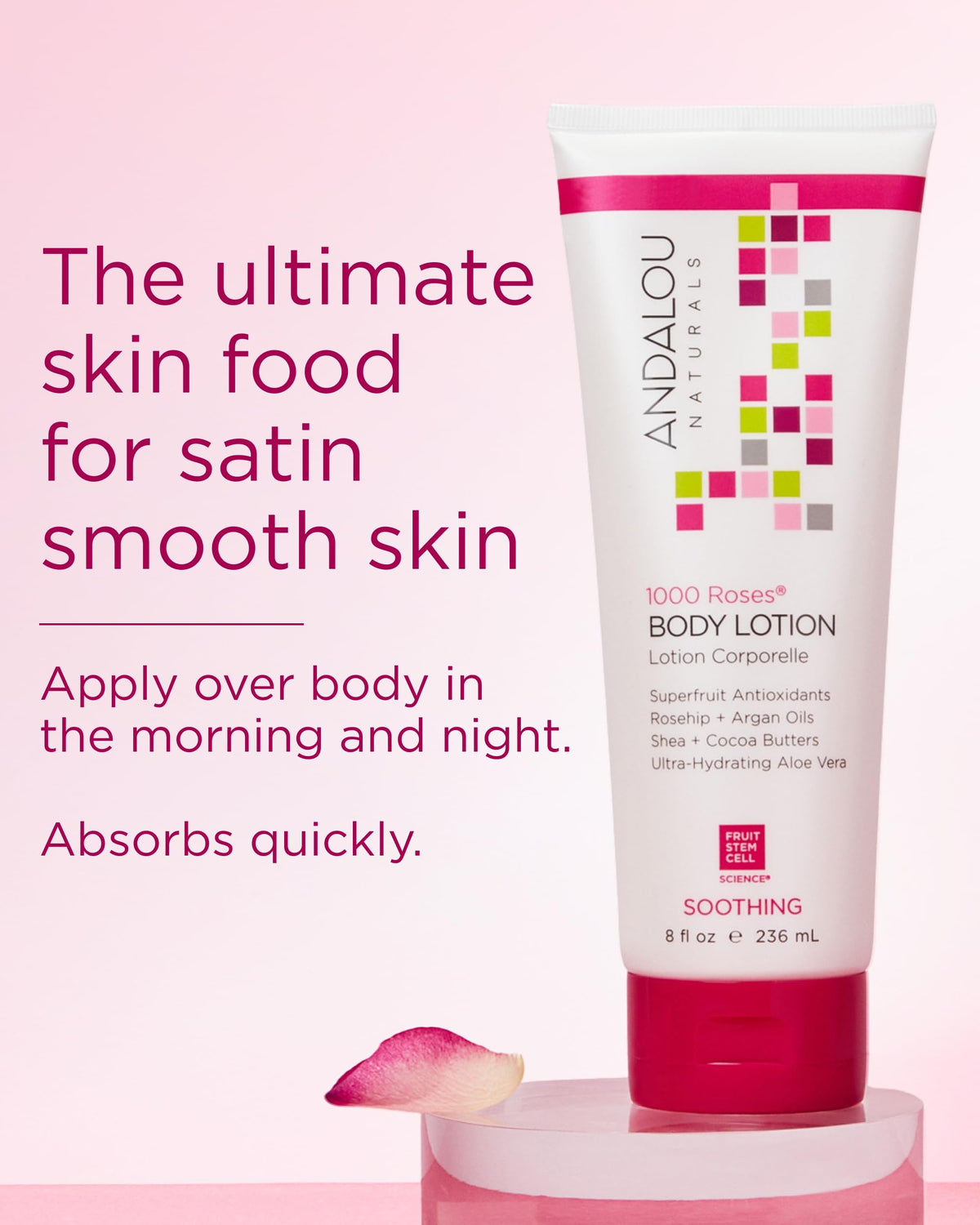 Andalou Naturals being applied to arm to demonstrate quick absorption and softness