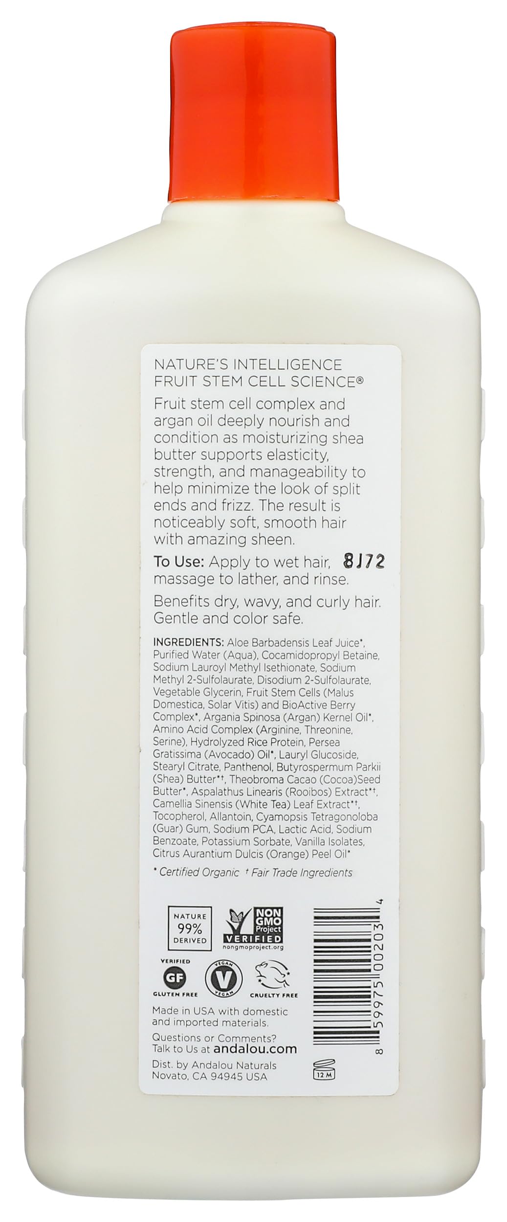 Andalou Naturals back label with ingredients and usage guidance