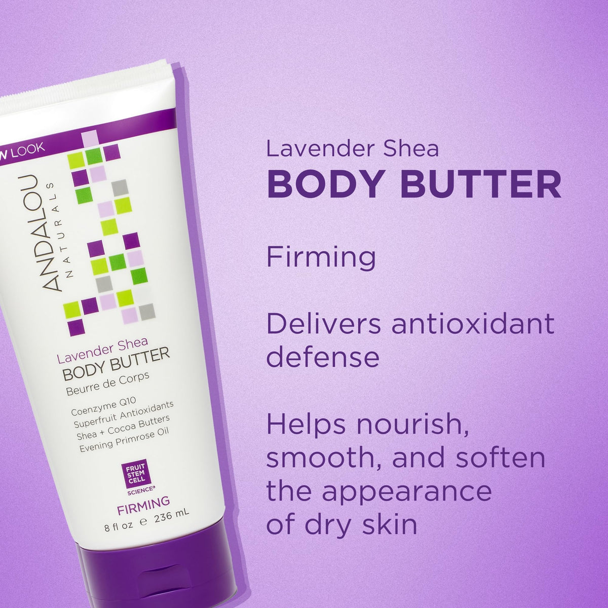 Andalou Naturals open jar close-up of creamy butter texture and hydration