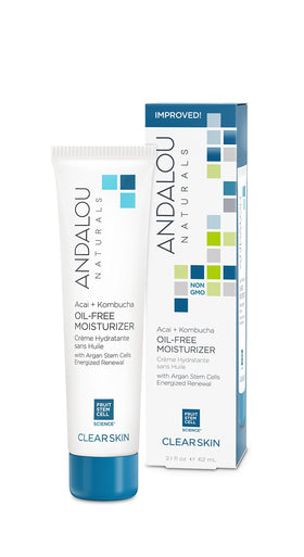Andalou Naturals front packaging showing acai kombucha moisturizer benefits lightweight hydration